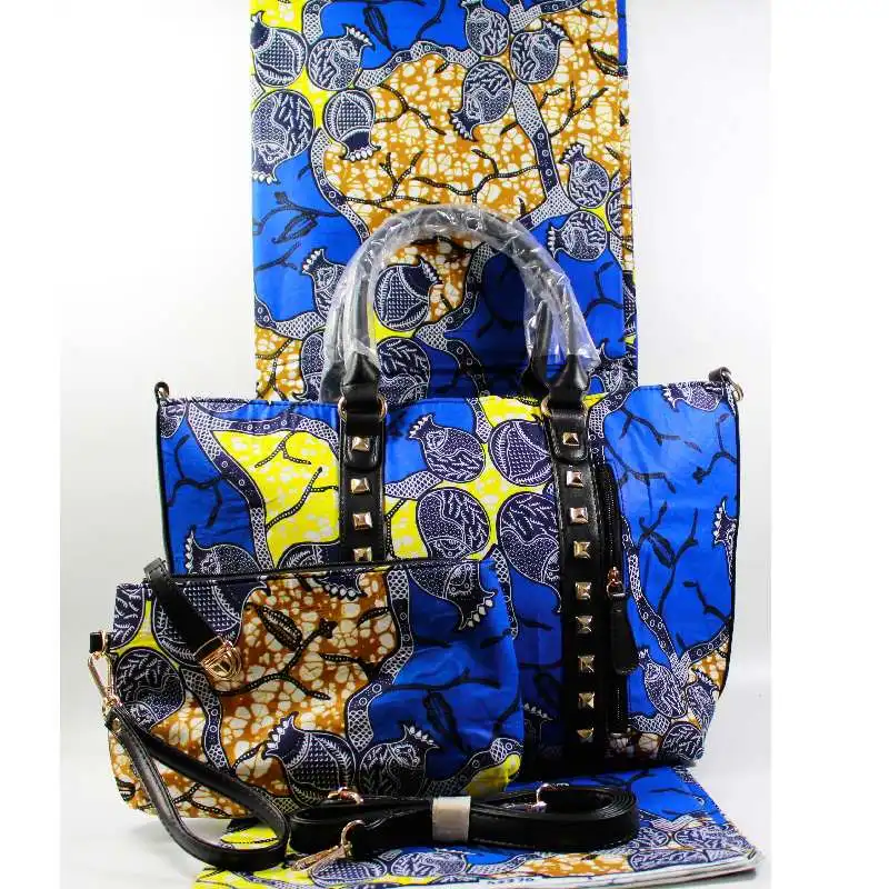 soft ankara bag set Новейший модный красивый женский вощеный Набор сумок, высококачественный Африканский анкарский восковой Набор сумок с 6 ярдами восковой печатной ткани - Цвет: soft ankara bag set