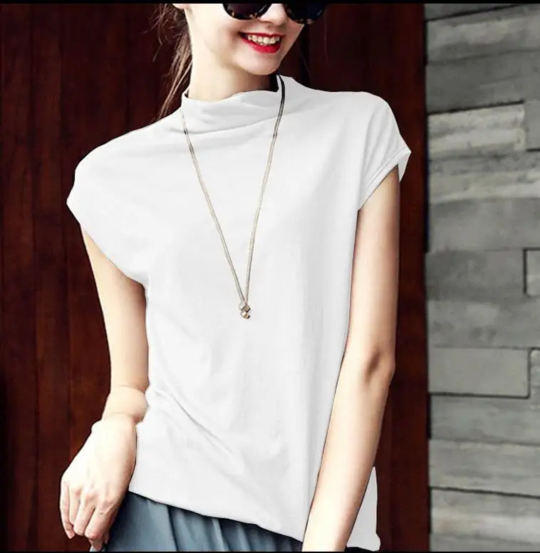Летние топы новинка однотонная свободная футболка без рукавов с высоким