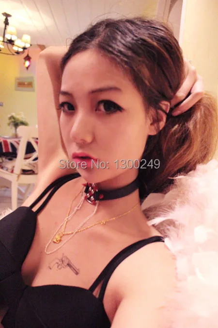 Новинка 2016 лидер продаж кожаное ожерелье ручной работы с темными заклепками 100%