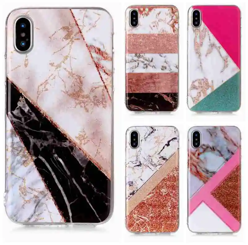 Роскошный дизайн мраморный геометрический чехол для iPhone X XS Max XR блестящий