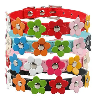 Cute Adjustable Flower Studded Puppy Pet Dog PU Leather Collar Walk Out Harness Vest Buckle Cat Neck Strap | Дом и сад