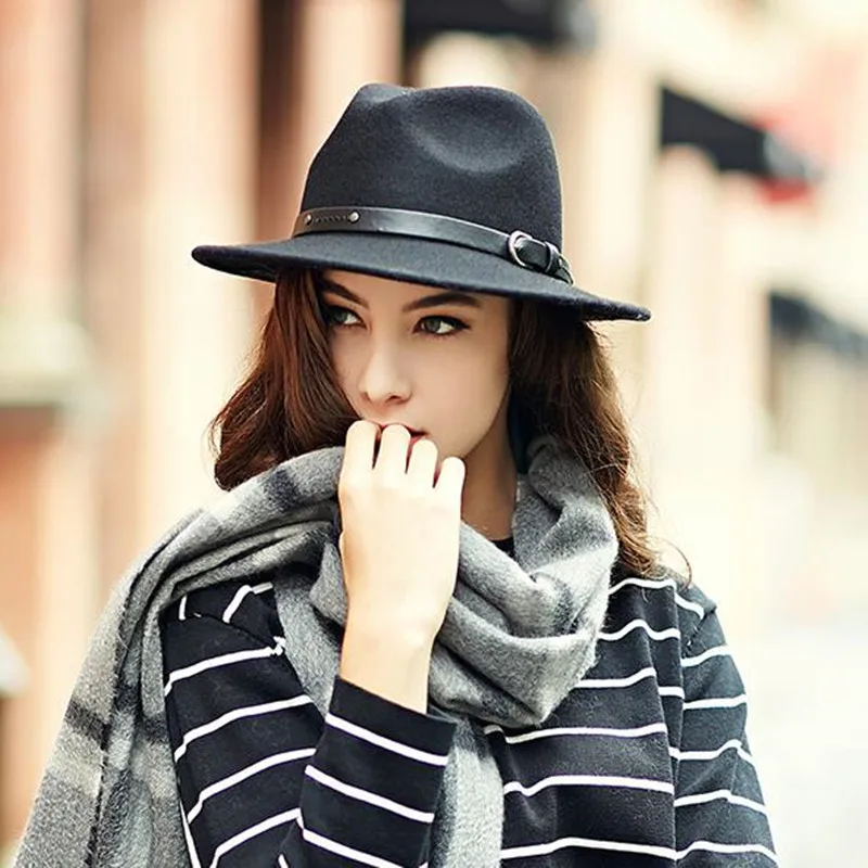 

Женская шерстяная шапка Fedoras, осенне-зимняя шапка в британском стиле, повседневная шапка в Корейском стиле с поясом, универсальная Кепка для...