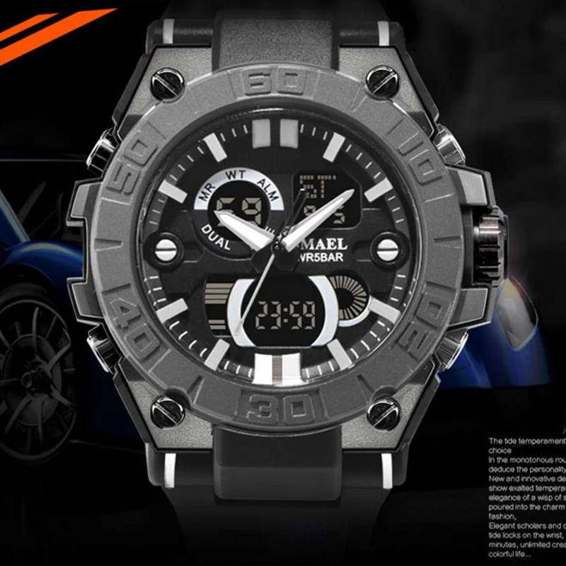 Часы SMAEL мужские наручные спортивные модные цифровые кварцевые в стиле милитари