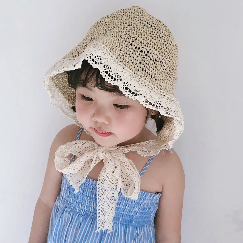 MILANCEL summer girls hat kids straw sun photograph pro with lace string | Детская одежда и обувь