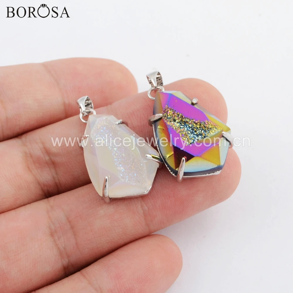 BOROSA 5/10 шт новая коллекция серебряный ободок щит Радуга титановый кулон agates Druzy