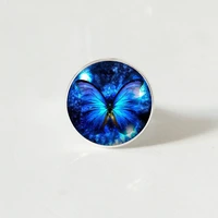 blue butterfly ring fashion vintage glass dome cabochon steampunk ring jewelry
