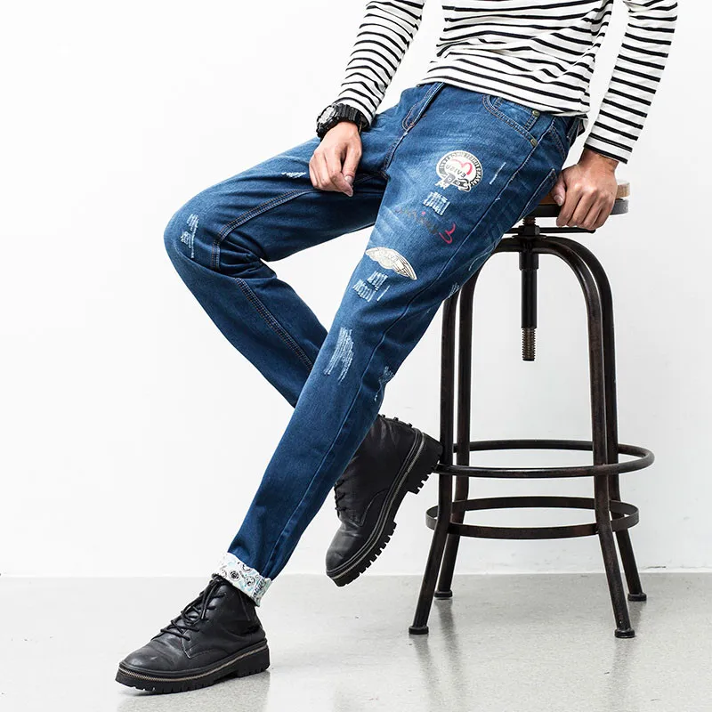 Разорвал Отверстие Джинсы Мужчин 2017 Мода Повседневная Мужские Прямые Fit Жан Для