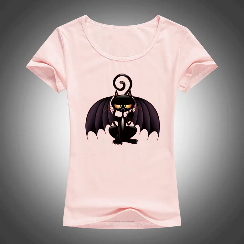 Новинка 2017 футболка с изображением черного кота и крыльев из мультфильма модная