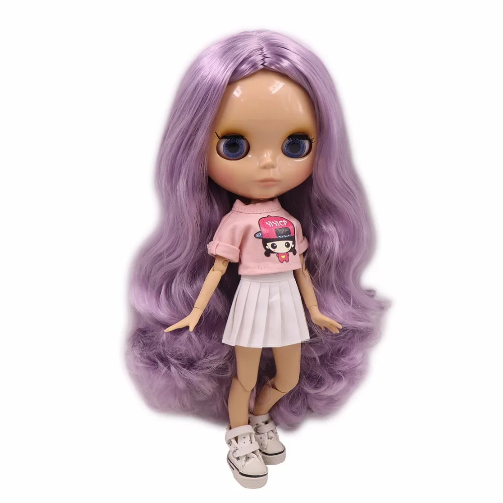 Ледяная кукла DBS Blyth тело из кожи загара блестящее лицо длинные фиолетовые волосы