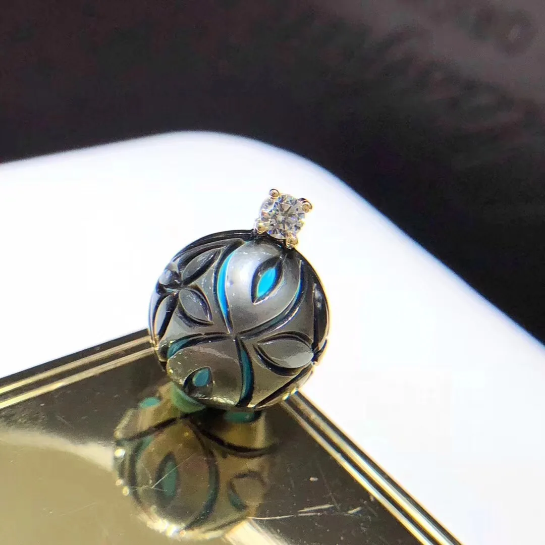 11-12 мм галатеа Tahitian Бирюзовый жемчуг кулон с 14K золотой держатель Женский подарки