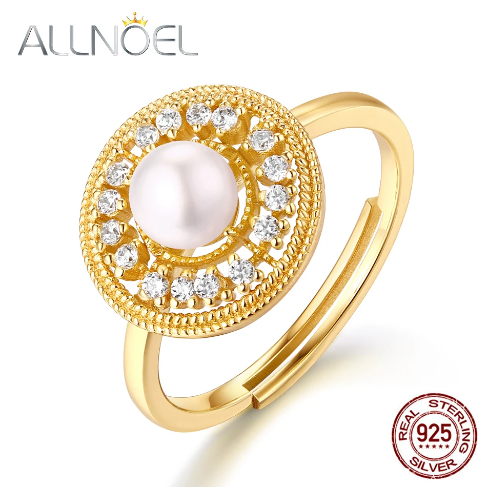 ALLNOEL 925 пробы Серебряное кольцо с пресноводным жемчугом хорошее ювелирное