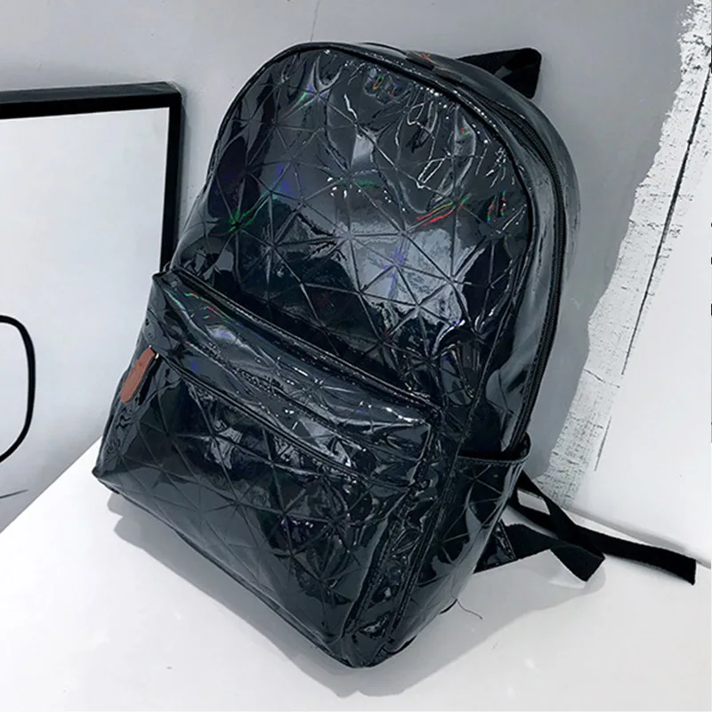 Новая лазерная сумка женская Корейская версия Harajuku Ulzzang старшеклассники простые рюкзаки кампус универсальная Студенческая сумка для книг девушка - Цвет: black