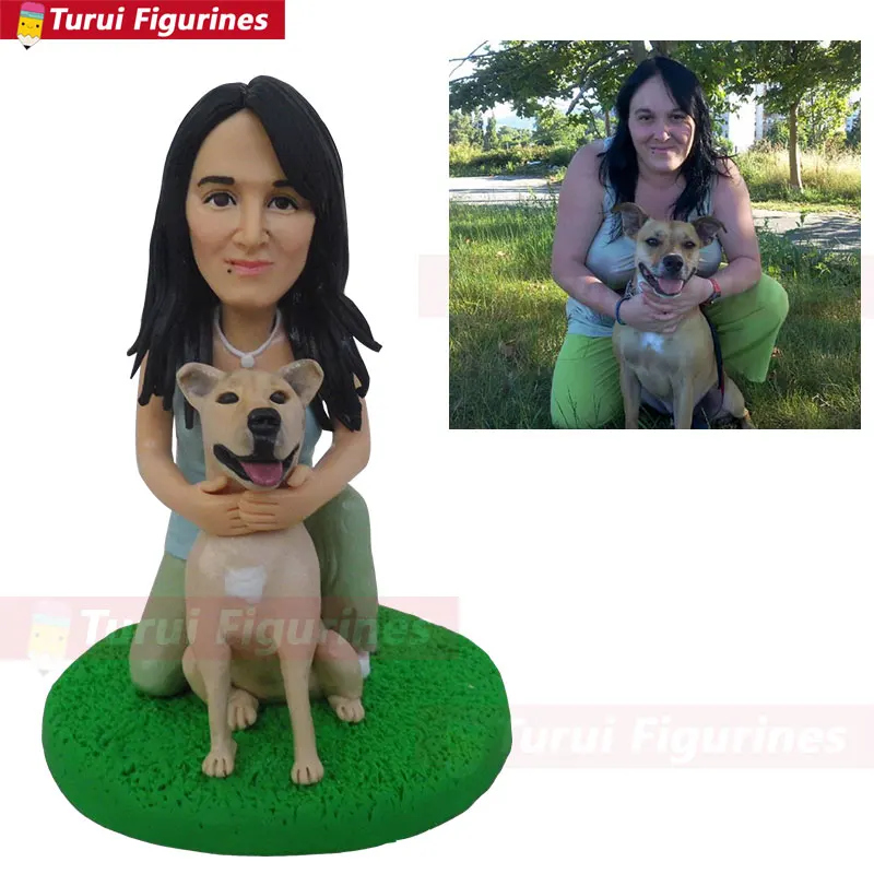 Футбольная игра фанаты девушка с ее собакой мини-Статуэтка маленькие человечки