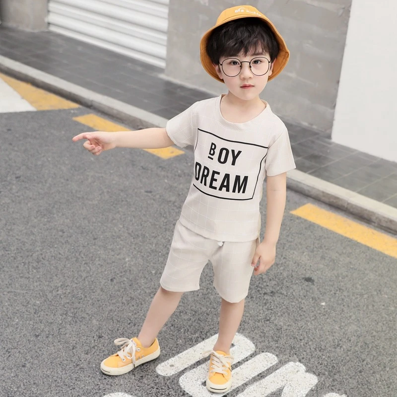 

2019 Summer Boy Clothing Sets Gray T-shirt and Shorts Two Piece