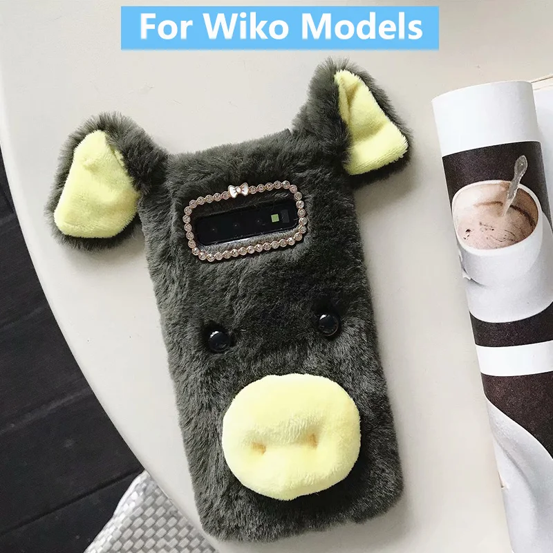 Plush Lucky Pig Case for Wiko Upulse Lite Pulp Fab 4G Fever Jerry 2 Soft Fur Cute 3D Piggy Ears Fluffy Protective Cover | Мобильные