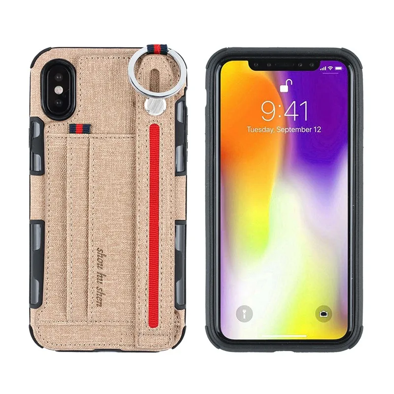 Роскошный ТПУ+ из искусственной кожи чехол для iPhone XS MAX X чехол держатель для карт Стенд руки Висячие веревки кошелек чехол для iPhone XR чехол Coque Capa - Цвет: light brown