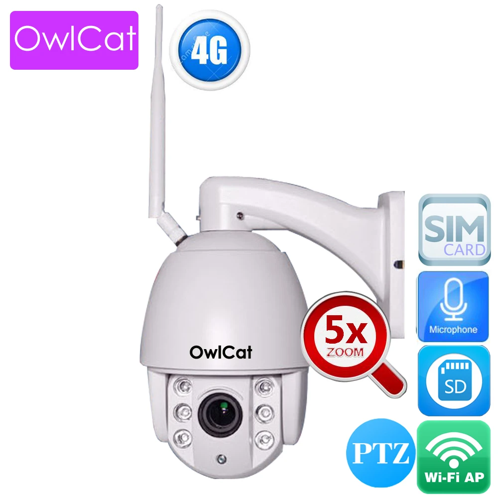 OwlCat Hi3516C + Sony323 cmos 4G IP Камера WI FI с сим картой памяти SD слот для карт на открытом