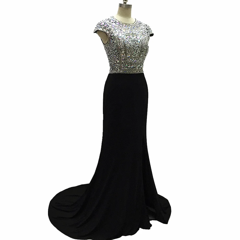 Черные вечерние платья robe de soiree длинные платья Русалка для выпускного вечера драгоценные вечерние платья с коротким шлейфом из бисера abendkleider