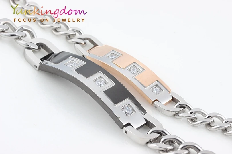 Yunkingdom hot sale stainless steel bracelet couple zircon crystal bracelets &amp bangles titanium jewelry |