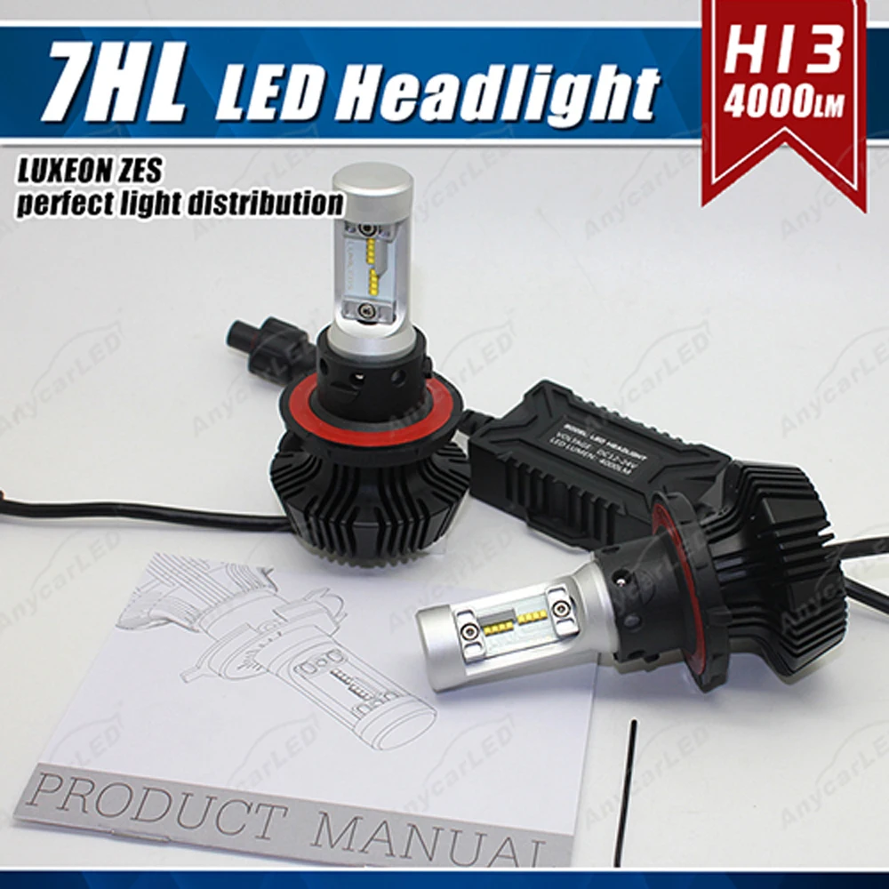 1 комплект H13 9008 50 Вт 8000LM G7 светодиодный фар LUMI LUXEON ZES чипы безвентиляторный чистый