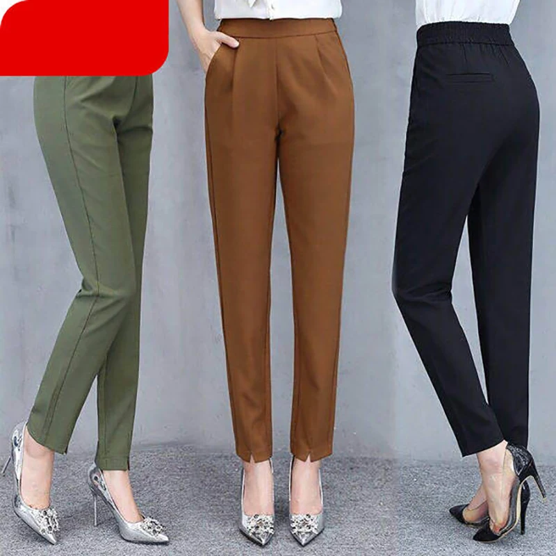 Женские брюки повседневные офисные прямые однотонные полной длины лето 2019|Брюки|