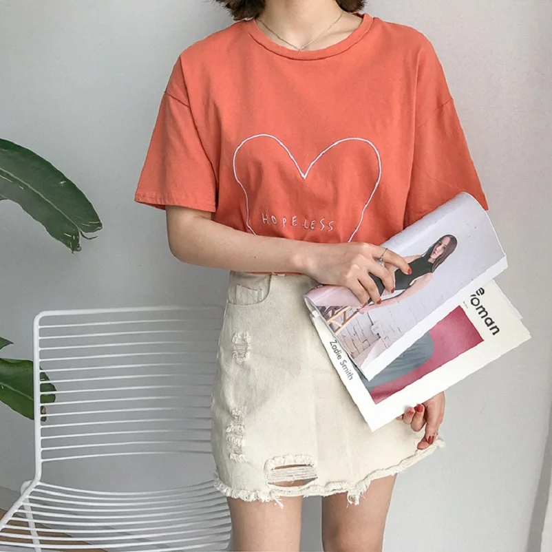 2018 Женская Панк японская Harajuku Ulzzang большая любовь вышивка буквы футболка женский
