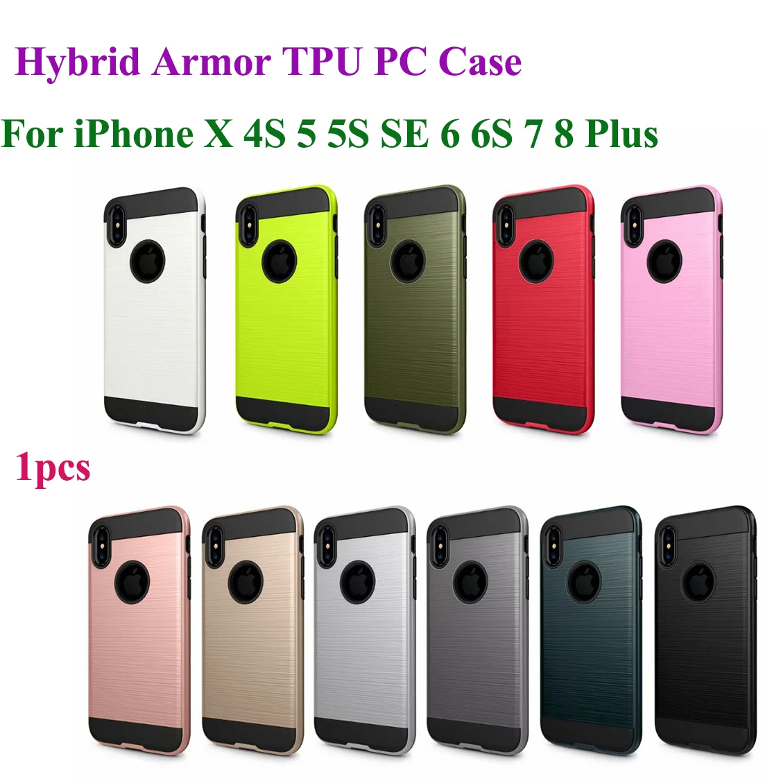 Hybrid Rugged Armor Case For Apple iPhone X 8 7 6 6S Plus 5 5S SE 4S Shockproof protective 2 in 1 glossy TPU PC hard Phone Cover