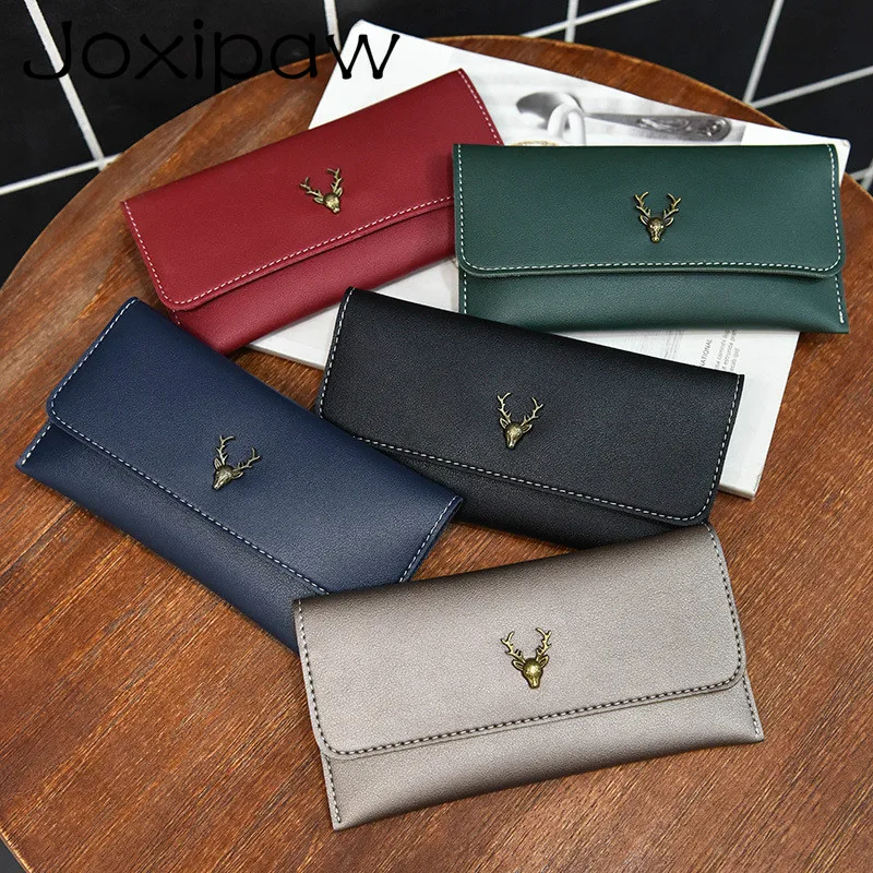 

New Fashion Green Wallet For Women Lady Long Clutch Wallets Deer Printed Brand Female Change Purse Hasp Coin Pocket Card Holder