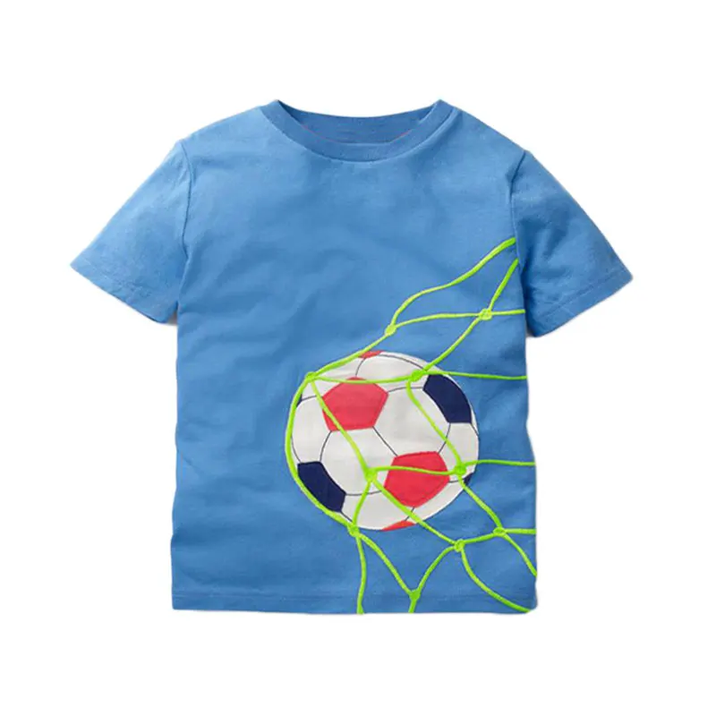 blue football V-TREE, летняя футболка для маленьких мальчиков, хлопковые топы с принтом автомобиля, футболки для мальчиков, детская верхняя одежда, топы для детей 2-8 лет - Цвет: blue football