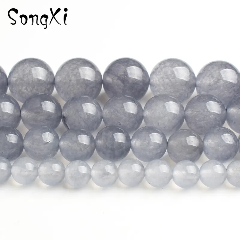 A+Natural Chalcedony Grey Jades Stone Beads For Jewelry Making Round DIY Bracelet Earrings Necklace Pick 6 8 10 12mm 15 Inches | Украшения