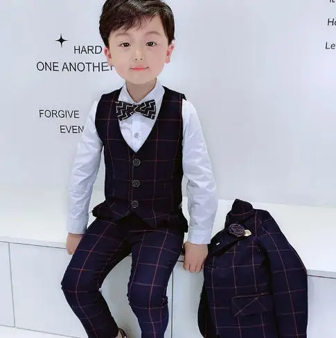 Летние клетчатые костюмы для маленьких мальчиков 3 шт./компл. праздничная одежда