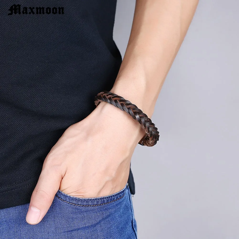 Maxmoon мужские кожаный браслет коричневый оптовая продажа Браслеты-шнурки с