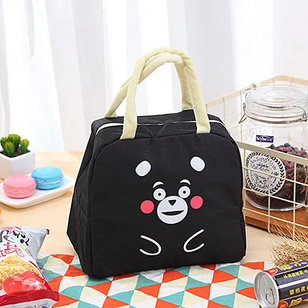 Black Милый мультфильм Переносные сумки для обедов водостойкая изоляция Bento Box студенты мульти-функция Пикник сумка для хранения детей закуски сумки - Цвет: Black