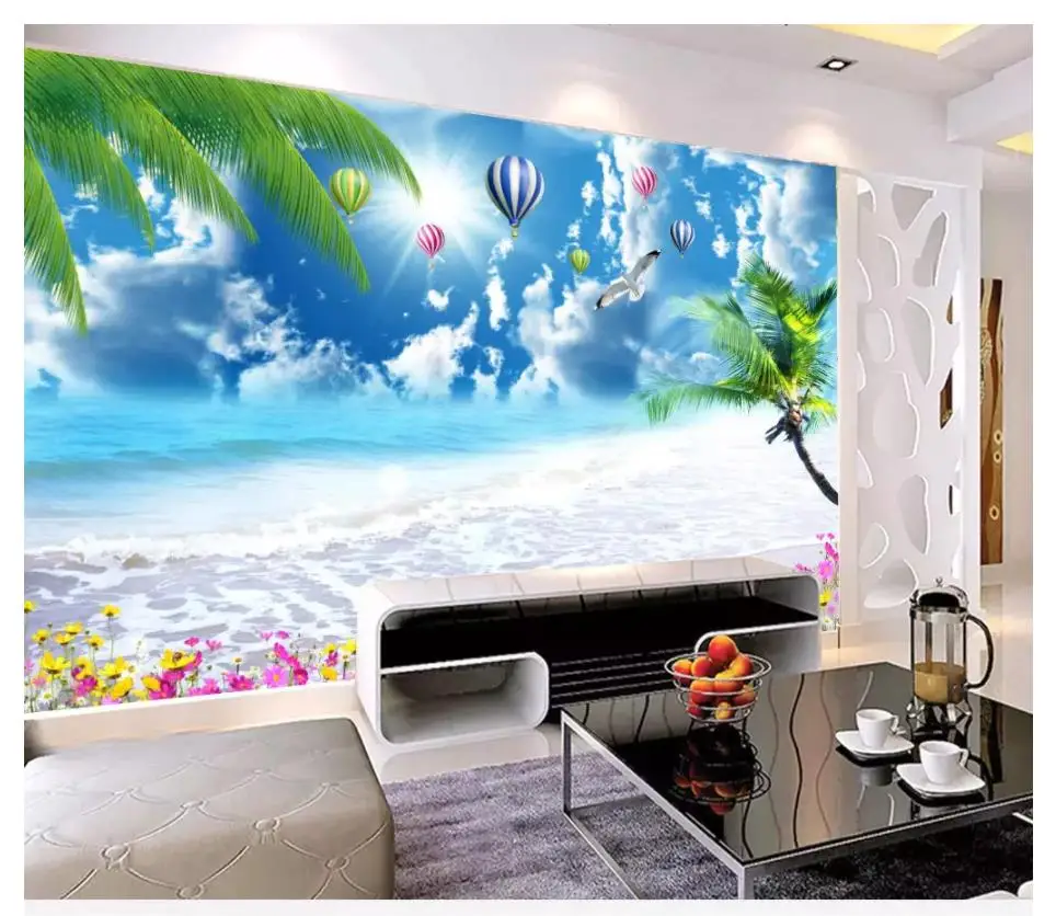 

Custom photo wallpaper for walls 3 d Mediterranean murals Seaside landscape tree TV background wall papers for living room decor