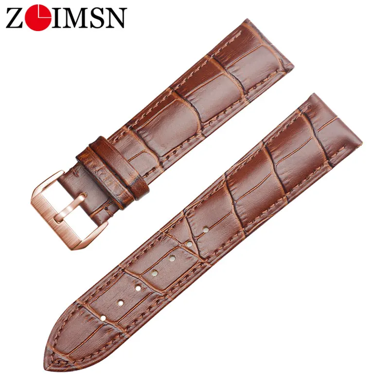 Brown Rose Gold Ремешок для часов ZLIMSN из натуральной кожи 16 мм 18 мм 20 мм 22 мм 24 мм ремешок для часов Tissot Seiko DW Longines samsung gear huawei Watch GT - Цвет ремешка: Brown Rose Gold