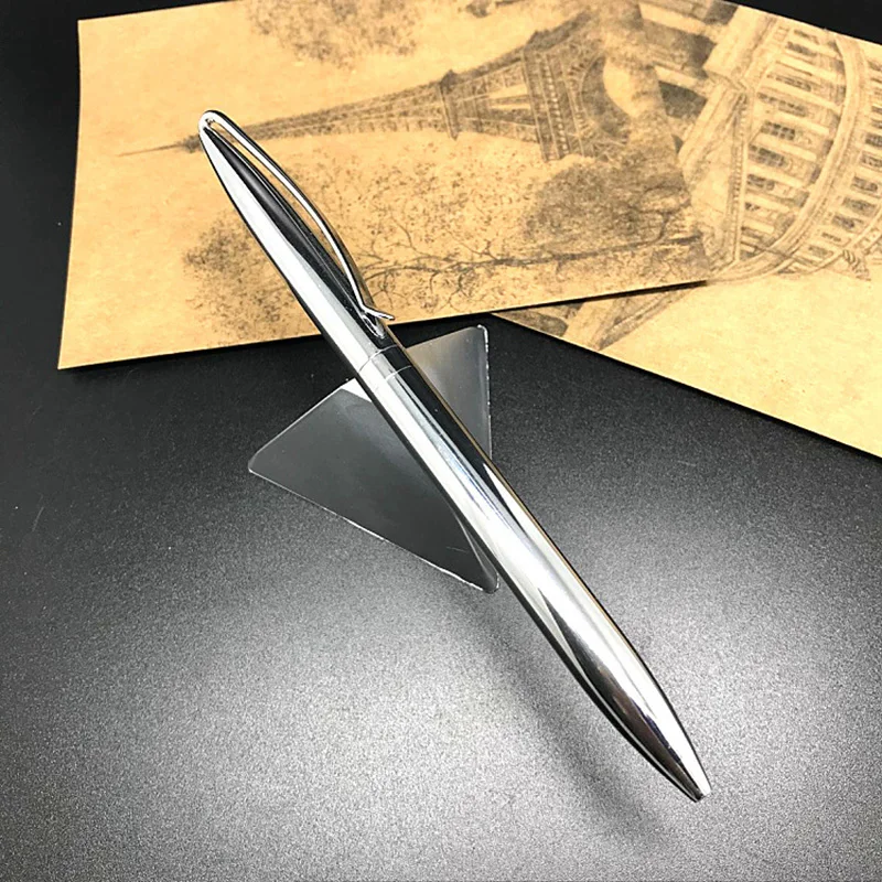 

Brilliant Sliver Metal Triangle base Table / Desk ballpoint pen Finance Banking Magmetic Pen metal Pen Holder Gift Set