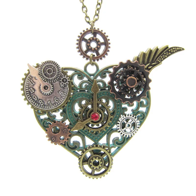 Best Seller Nice Heart/Butterfly/Key/Cicada Pendant with Various Gears DIY Mechanical Steampunk Necklace Vintage Jewelry