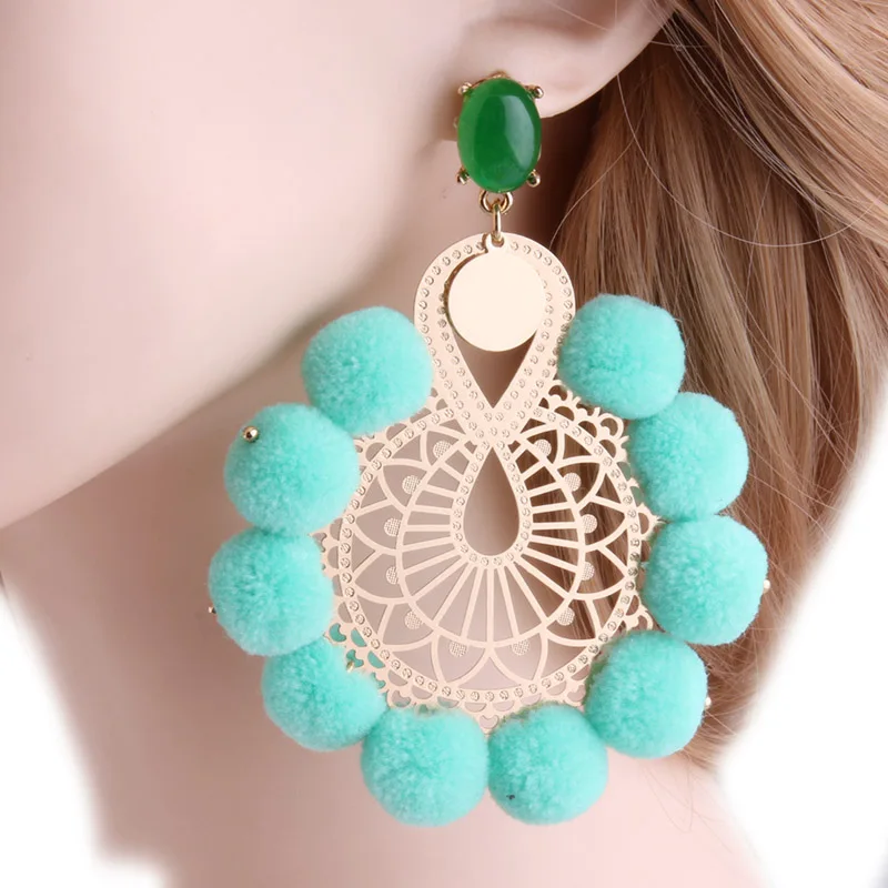 Mint Green NeeFu WoFu Hairball, серьги, большие серьги, большая полоса, длинные серьги для женщин, медные Brincos, брендовые серьги, ювелирное изделие - Окраска металла: Mint Green