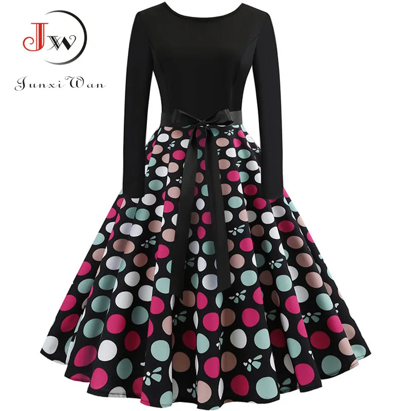 Женское винтажное платье с длинным рукавом и цветочным принтом Повседневные