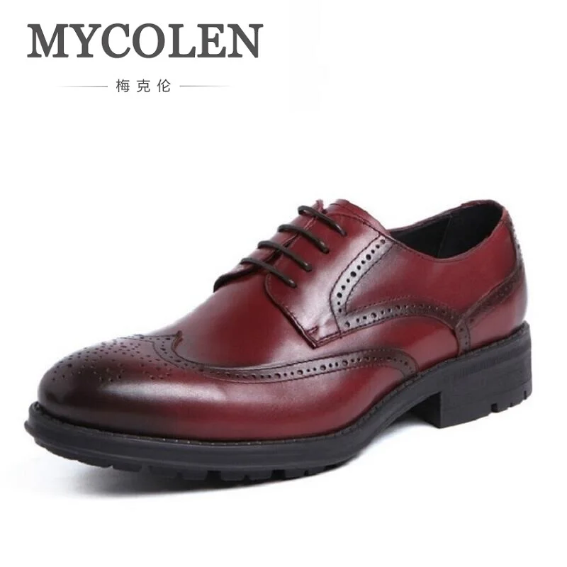 MYCOLEN Italian Lace Up Men Genuine Leather Wedding Brogue Formal Dress Business Party Office Black Oxford Shoes Scarpe | Обувь