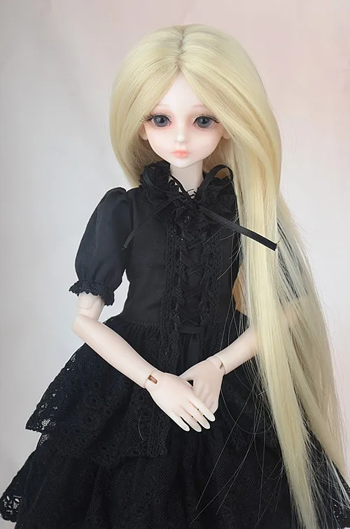 

1/4 bjd Wig Pale Gold Long Straight Hair Simple Style Middle Out Doll Accessories