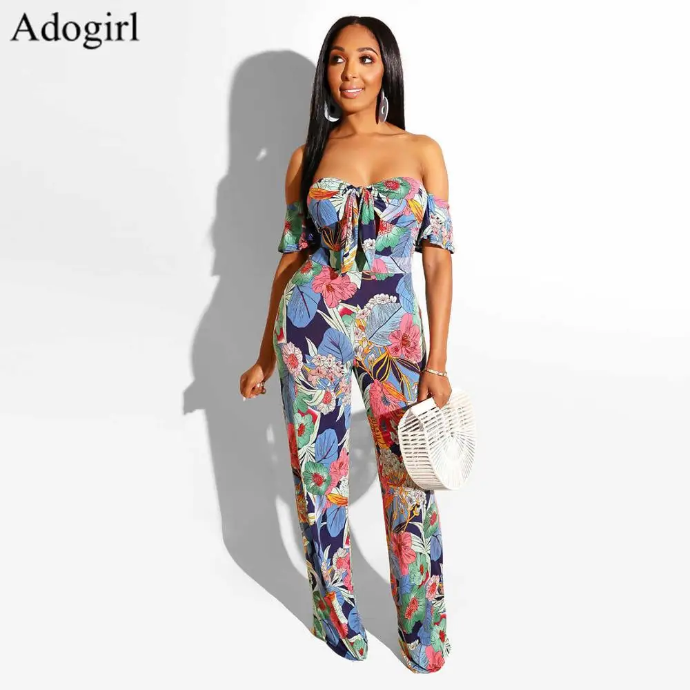 Женский комбинезон с цветочным принтом боди открытыми плечами в стиле бохо