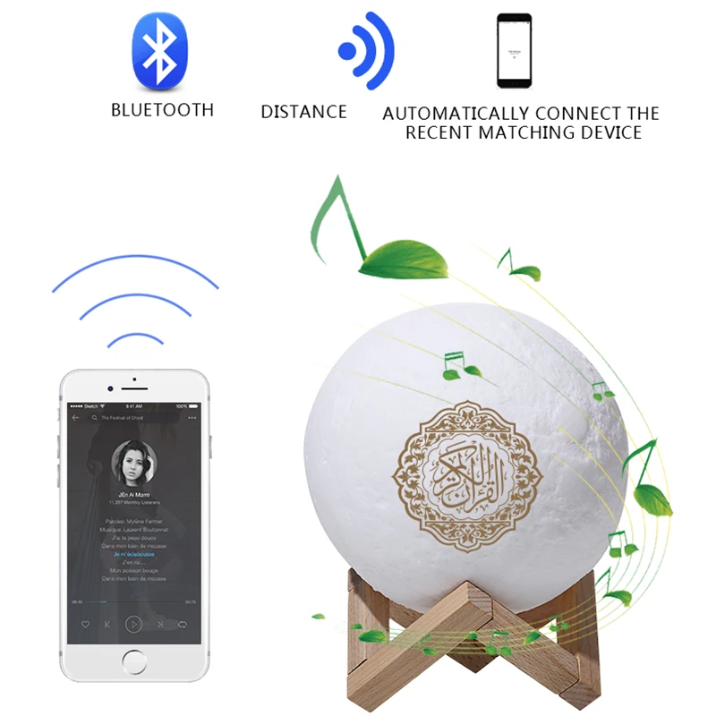 7-Цвета 3D лунный свет Коран Динамик плеер Беспроводной Bluetooth пресс-лампа |