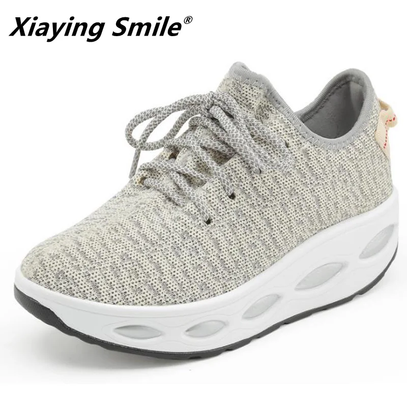 

Xiaying Smile Height increasing Wedge sneakers sport shoes women Light weight zapatillas Women lace up Shoes Breathable