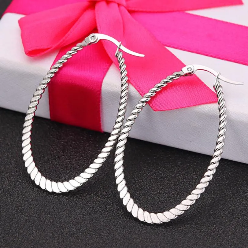 

The Elliptical Texture 40MM Brief Titanium Stainless Steel Colors Plated Men Earring Hoop Earrings For Women Classic Jewelry