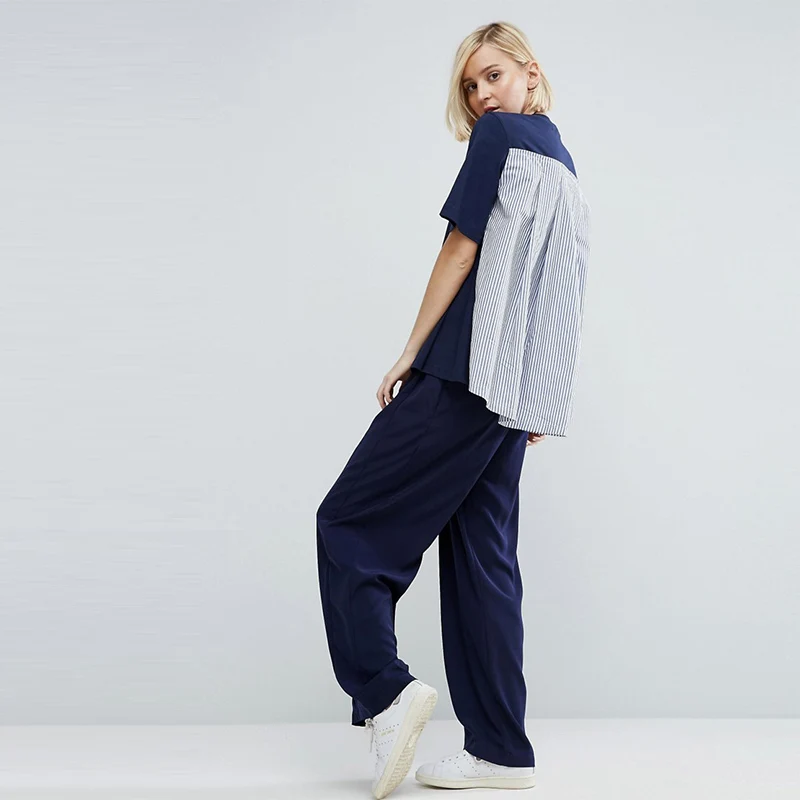 Новая мода 2018 футболки Для женщин девочек Лето Bf Стиль полосатые топы Футболка