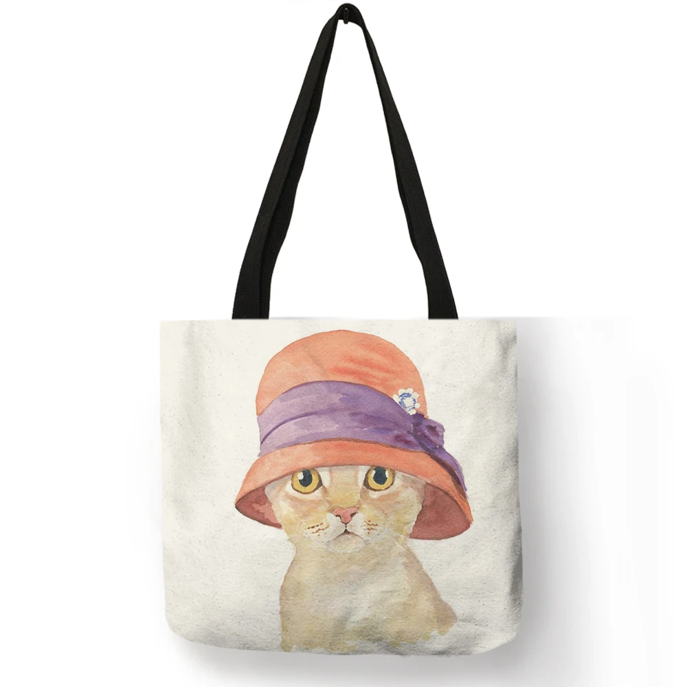 Модная женская сумка тоут Bolsos Mujer Manlike Hat винный Кот принты ручные сумки эко