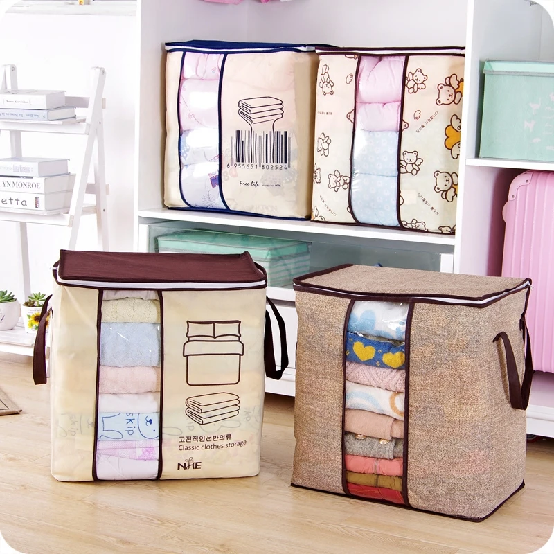

2018 new Non-woven Portable Clothes Storage Bag Organizer 45.5*51*29cm Folding Closet Organizer For Pillow Quilt Blanket Bedding