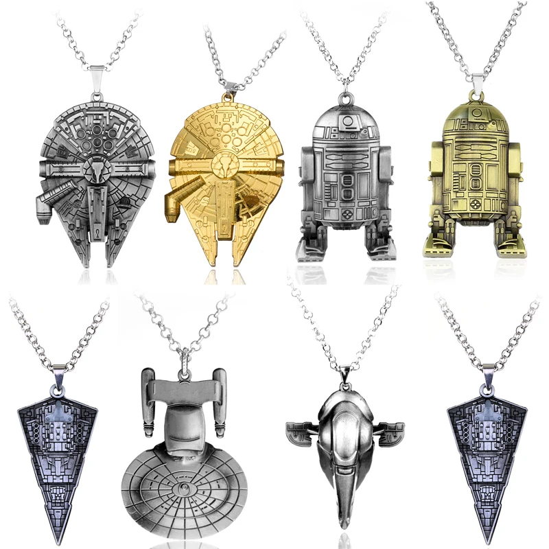 Millennium Falcon Star Wars ювелирные изделия Винтаж серебро Металл истребитель самолет кулон из фильма Готический стиль цепочки и ожерелья мужские