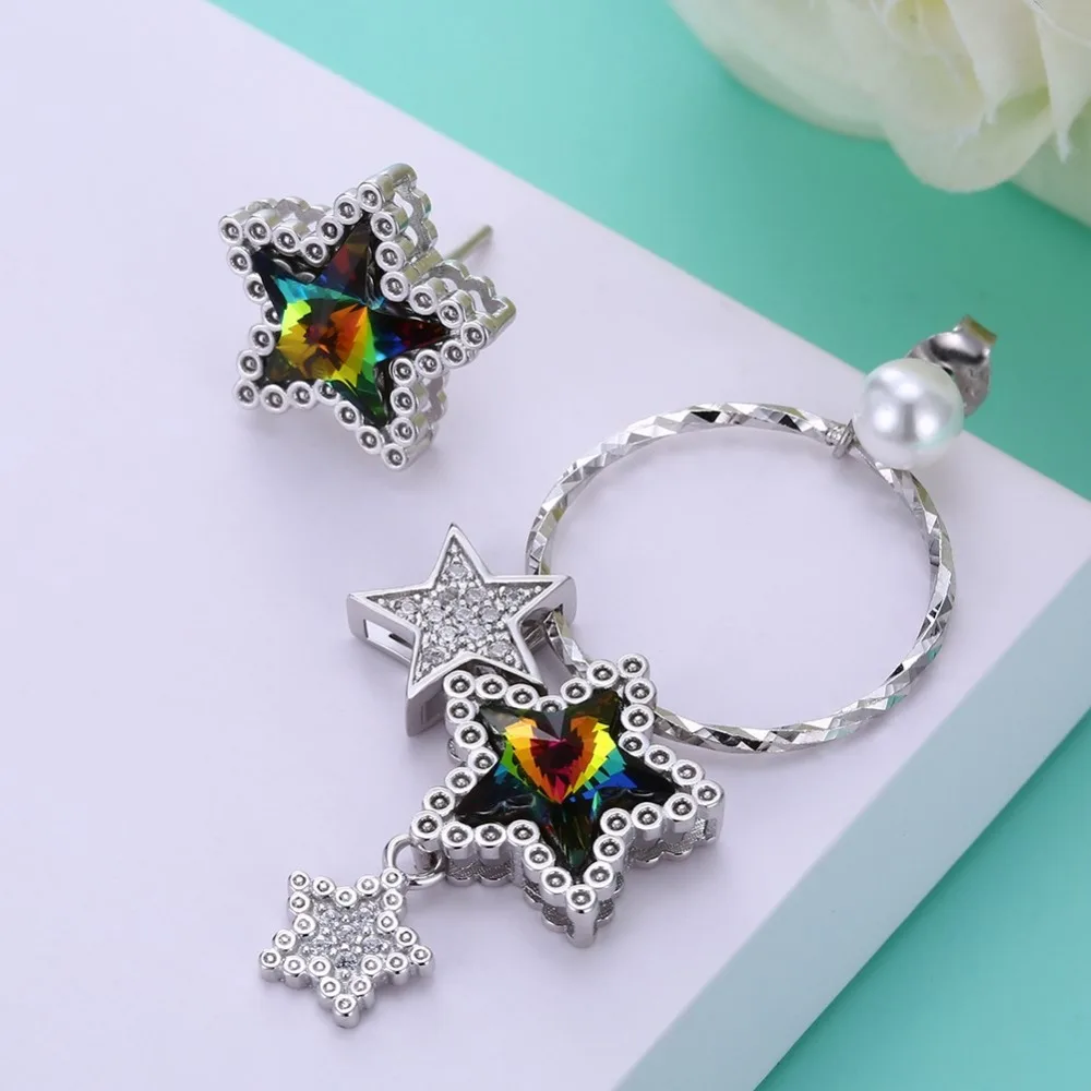 Женские круглые серьги с кристаллами LEKANI Swarovski висячие из серебра 925 пробы